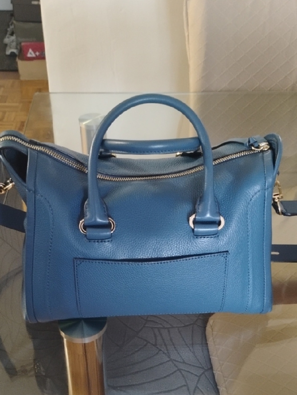 Michael Kors Teal-Blue Pebbled Leather Satchel with Detachable Strap - Picture 2 of 9